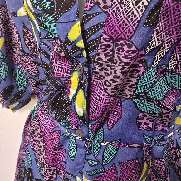 ZOA New York Leaf Shirt Dress Size XS Floral Purple Tropical Beachy Vacation - Picture 6 of 12